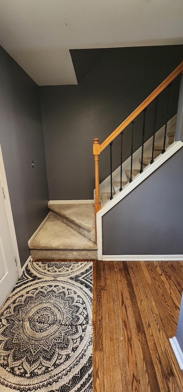 staircase featuring hardwood / wood-style flooring