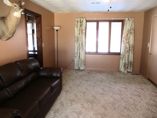 living room with light colored carpet