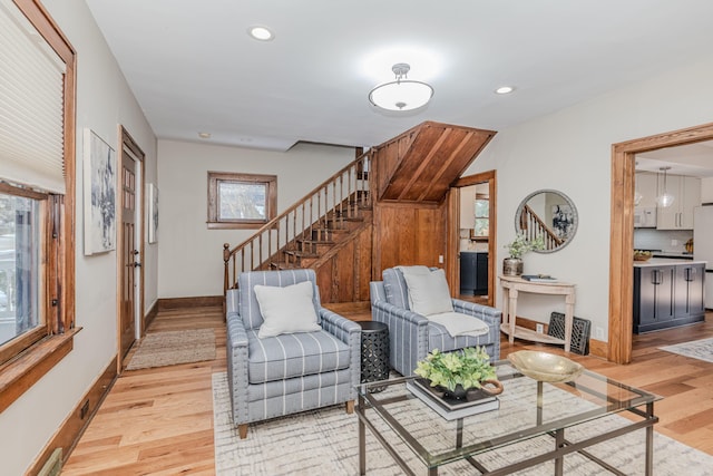 living area with light wood-type flooring