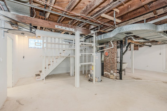 basement with sink and gas water heater