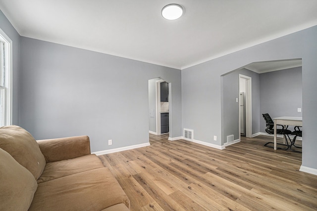 living room with light wood-type flooring