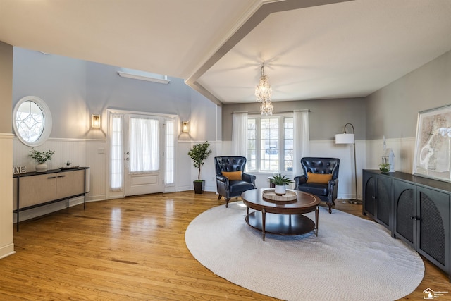 living area with light hardwood / wood-style flooring