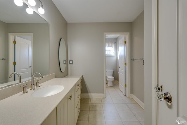 bathroom with tile patterned flooring, vanity, and toilet