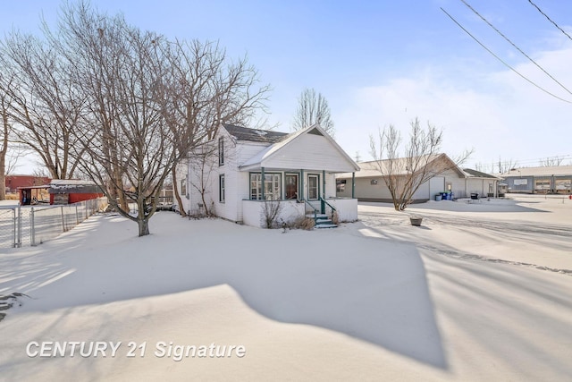 view of snow covered property