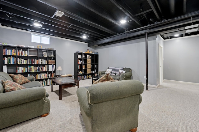 living room featuring carpet flooring