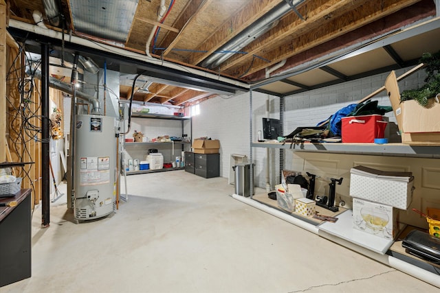 basement featuring gas water heater