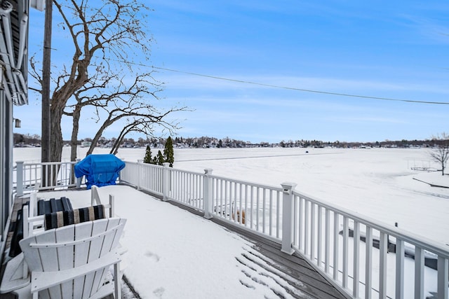 view of snow covered patio