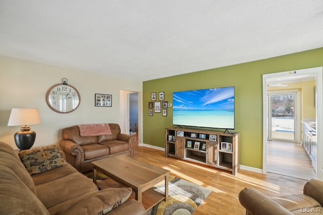 living room with light hardwood / wood-style flooring