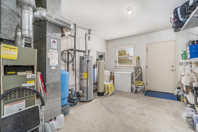 utilities featuring heating unit and gas water heater