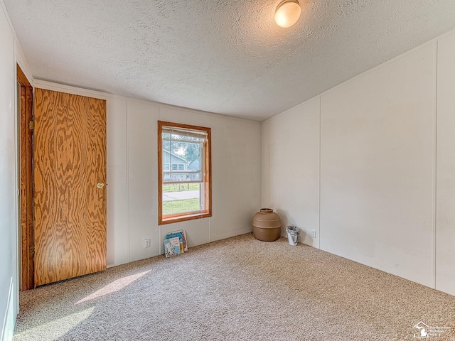 carpeted empty room featuring a textured ceiling