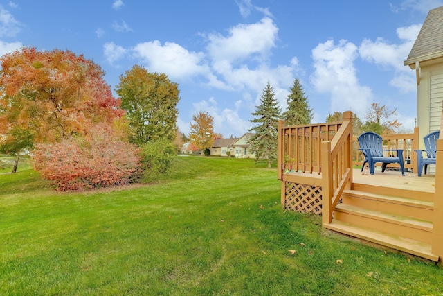 view of yard featuring a wooden deck