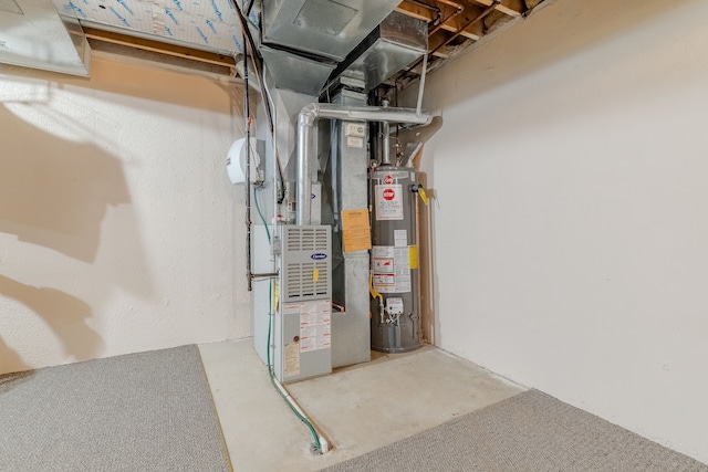 utility room with gas water heater and heating unit