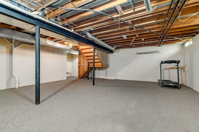 basement with carpet floors