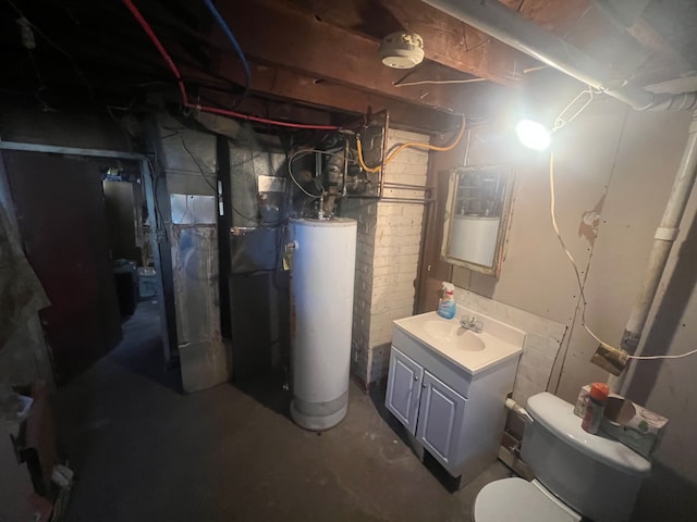 basement with sink and gas water heater