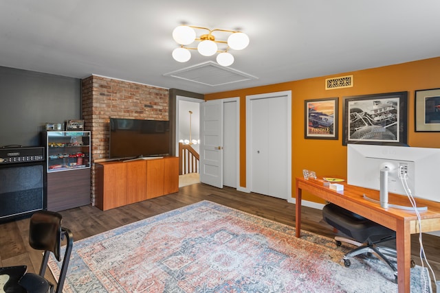 office area featuring dark wood-type flooring