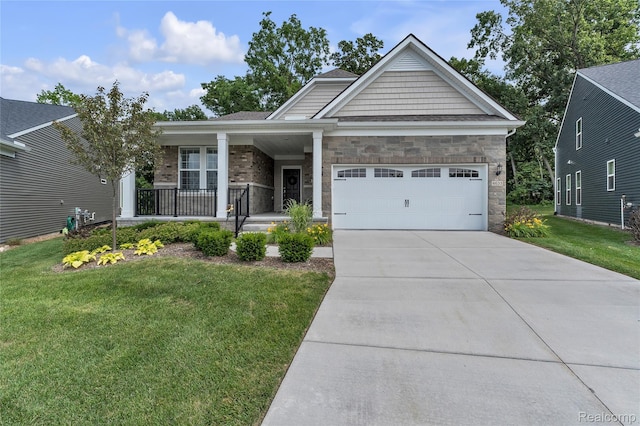 4633 Crestway Dr, Brighton, MI 48116 - view of front of property with a porch, a garage, driveway, and a front yard