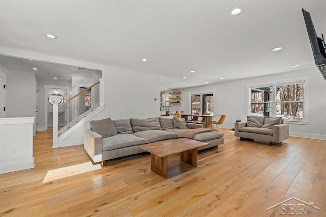 living room featuring light wood-type flooring