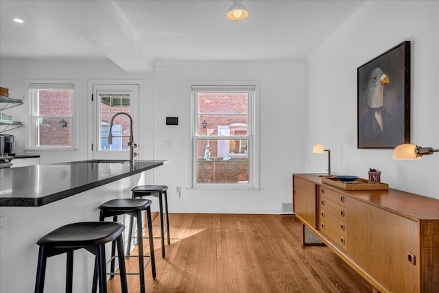 dining room with a healthy amount of sunlight and light hardwood / wood-style flooring