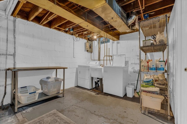 basement with independent washer and dryer and electric panel