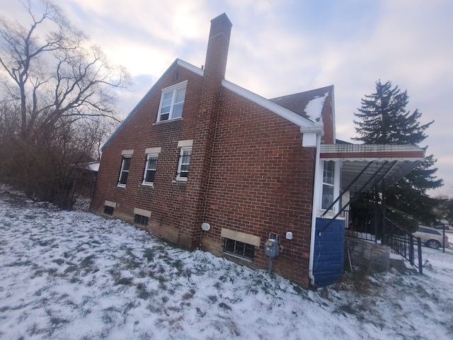 view of snow covered exterior