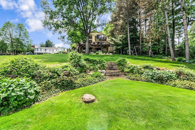 view of yard with a deck