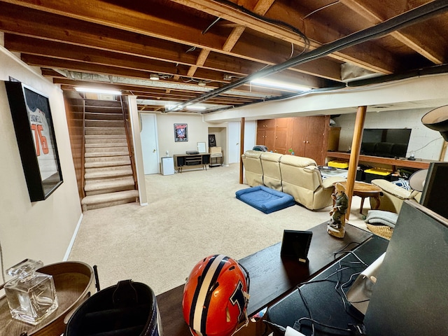 basement featuring carpet floors