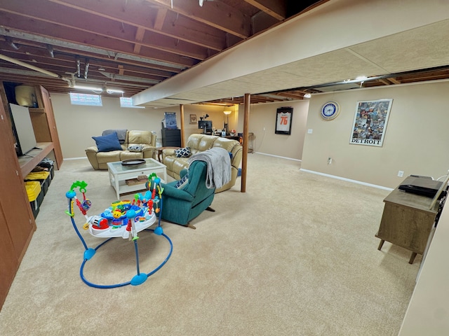 basement with carpet floors