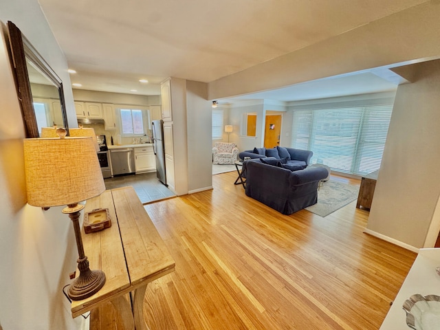 living room featuring light wood-type flooring