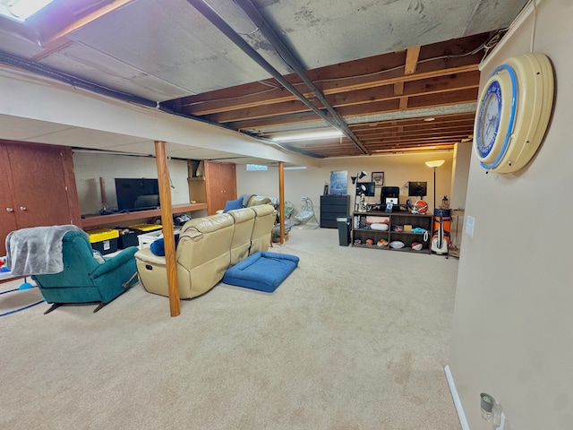 basement featuring carpet flooring