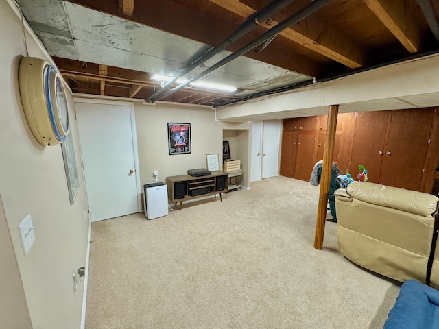 basement with light carpet