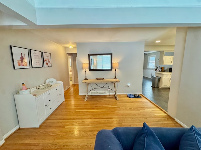 living room with light hardwood / wood-style floors