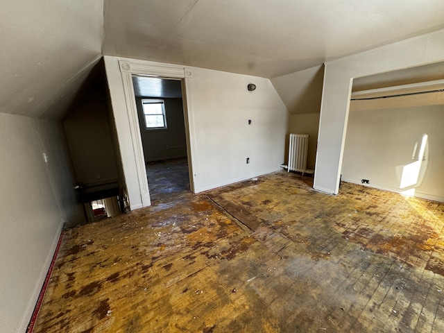 additional living space with lofted ceiling and radiator