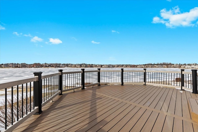 view of snow covered deck