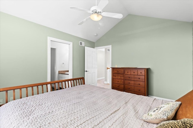 bedroom with lofted ceiling and ceiling fan