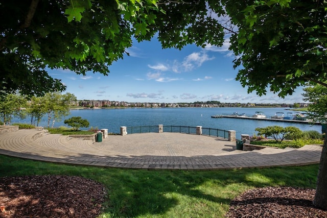 view of dock with a water view