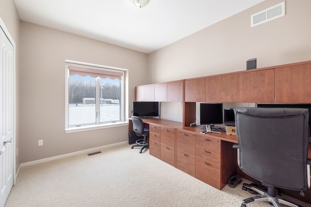 view of carpeted office space