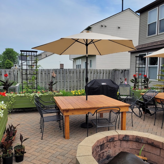 view of patio / terrace featuring area for grilling and an outdoor fire pit