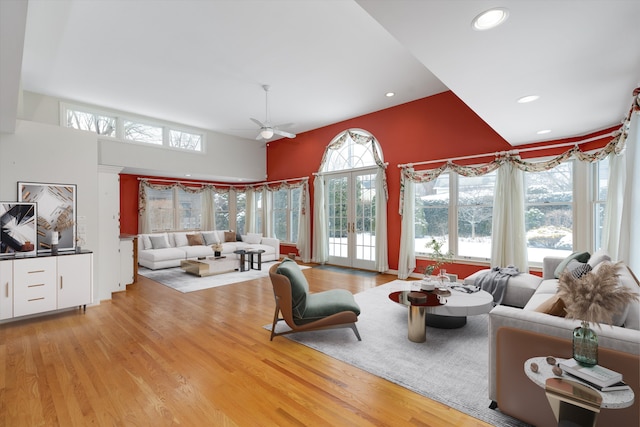 sunroom with french doors and ceiling fan