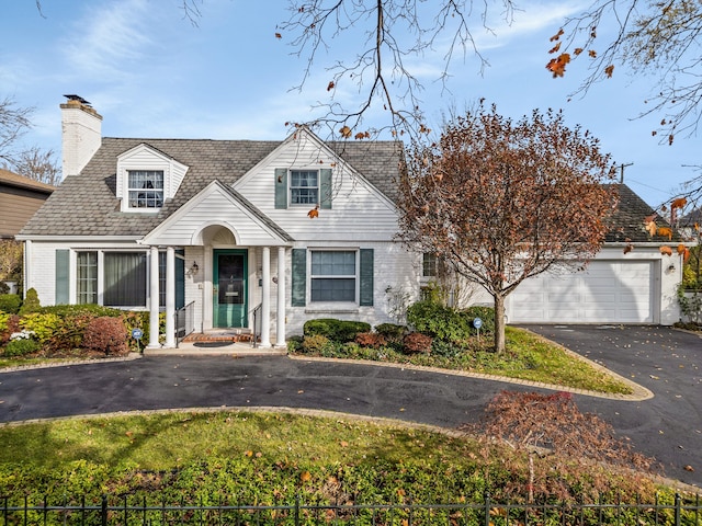 cape cod home with a garage