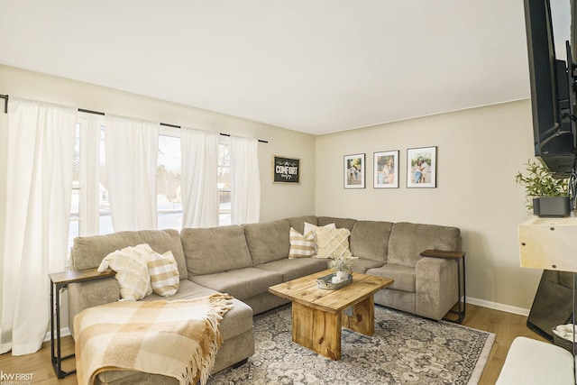 living room with light hardwood / wood-style flooring