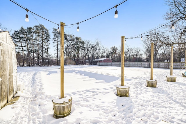 view of yard covered in snow