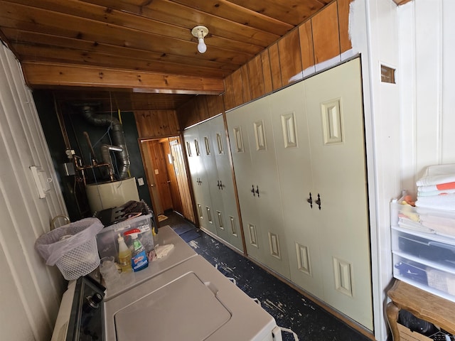 interior space with washer / dryer and wood ceiling