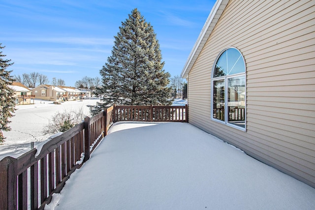 view of snow covered patio