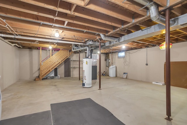 basement featuring gas water heater