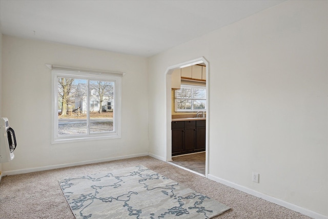 empty room featuring light carpet and sink