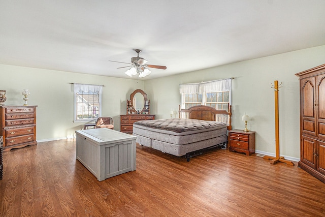 bedroom featuring wood-type flooring and ceiling fan