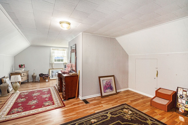 additional living space featuring wood-type flooring and lofted ceiling