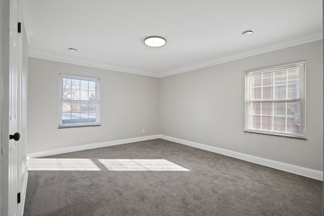 carpeted spare room with ornamental molding