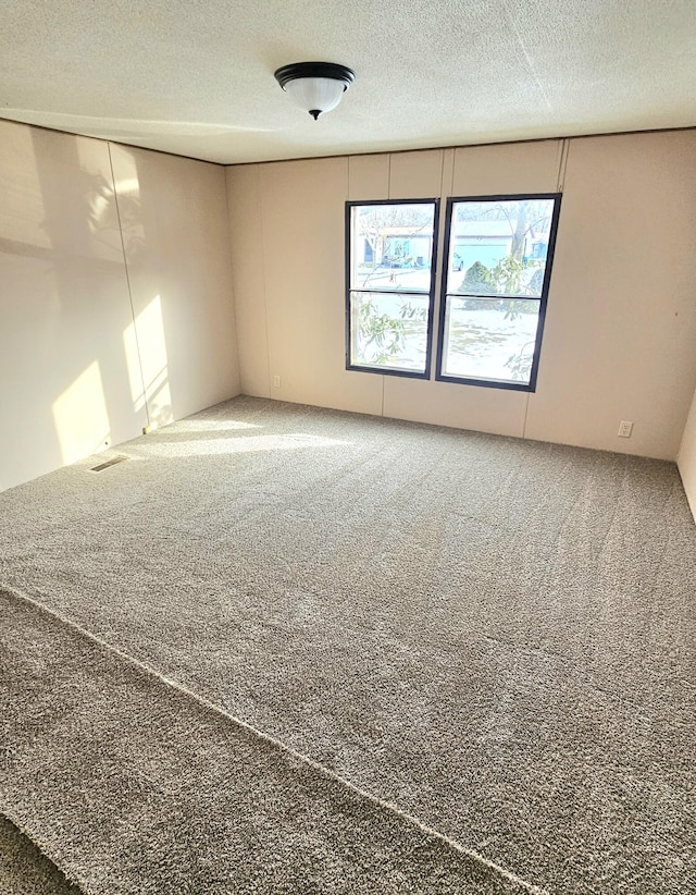 unfurnished room with carpet floors and a textured ceiling