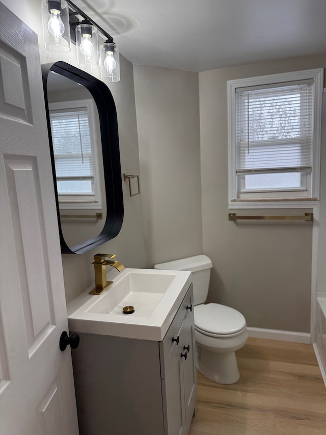 bathroom featuring hardwood / wood-style flooring, vanity, and toilet